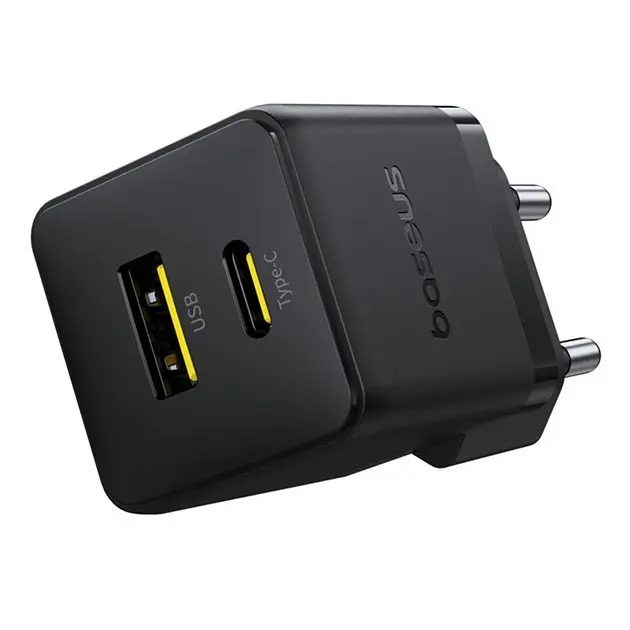 Быстрый зарядный комплект с кабелем Baseus Palm Fast Charger C+U 30 W EU Cluster Black - фото 3