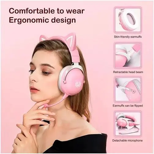 Наушники беспроводные Onikuma B100 (B20) Bluetooth Gaming Cat with LED полноразмерные - фото 3