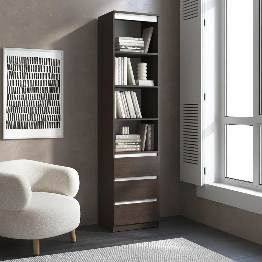 Пенал для книг Vays R-25, з відкритими полицями та шухлядами, без ручок, ЛДСП, 50×40×211 см - для вітальні, спальні, офісу - фото 9