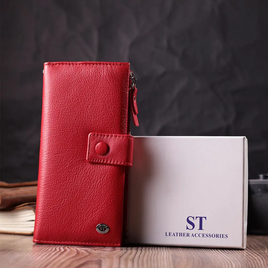Жіночий вертикальний гаманець з натуральної шкіри ST Leather 22536 червоний - фото 9