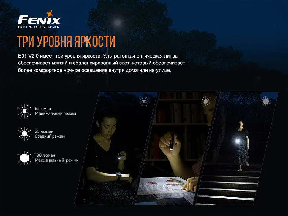 Ручной фонарик Fenix E01 V2.0 100лм 1хААА (Черный) - фото 3