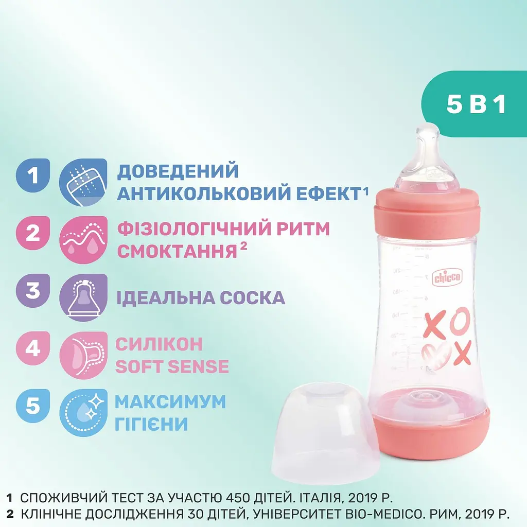 Бутылка для кормления Chicco Perfect 5 Love с силиконовой соской 240 мл розовая (20223.11.40) - фото 3