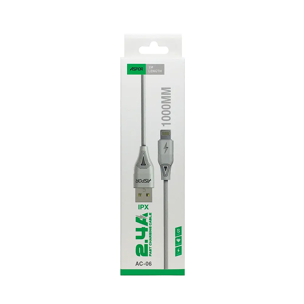 Кабель Aspor AC-06 USB – Lightning 2.4A/1м- білий