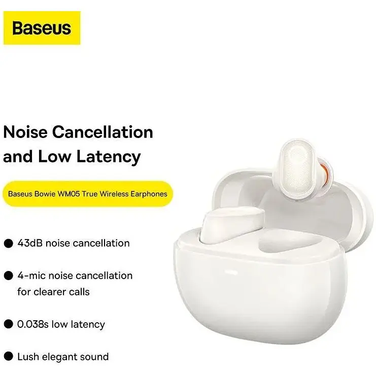 Наушники Baseus Bowie True Wireless Earphones WM05 ANC до 5 часов (NGTW200002) белые - фото 5