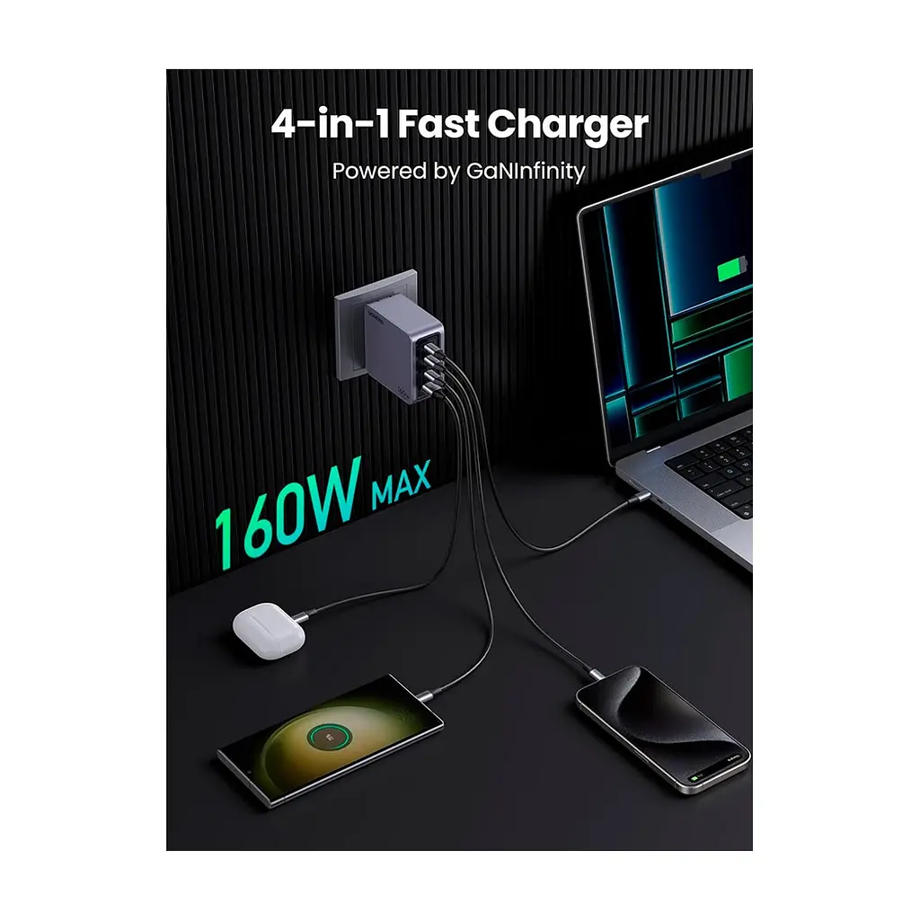 Зарядний пристрій Ugreen 4xUSB 160W (3xUSB-C + USB-A) Gan Nexode Pro X763 (25877) - фото 8