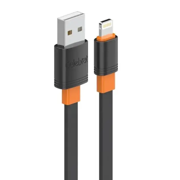 Кабель на айфон Celebrat CB-33 USB — Lightning, 3 А, Чорний з жовтогарячим, шнур для заряджання лайтінг