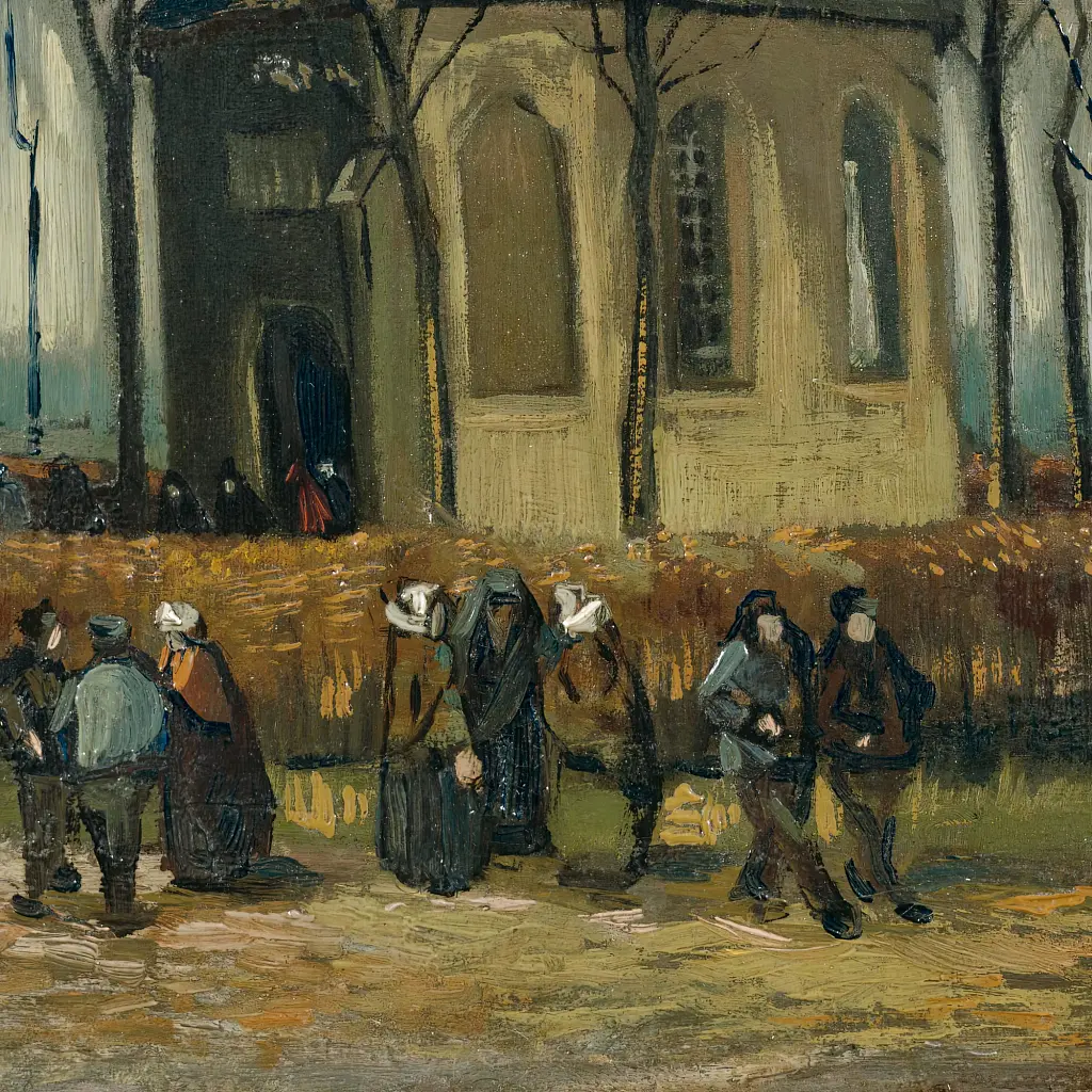 Інтер'єрна картина Вихід із церкви, Ван Гог, Vincent van Gogh, Church at Nuenen, інтер'єрний декор, 77×60 см (id6354) - фото 3