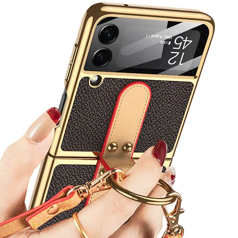 Шкіряний чохол GKK with ring and strap для Samsung Galaxy Z Flip4 Brown - фото 3