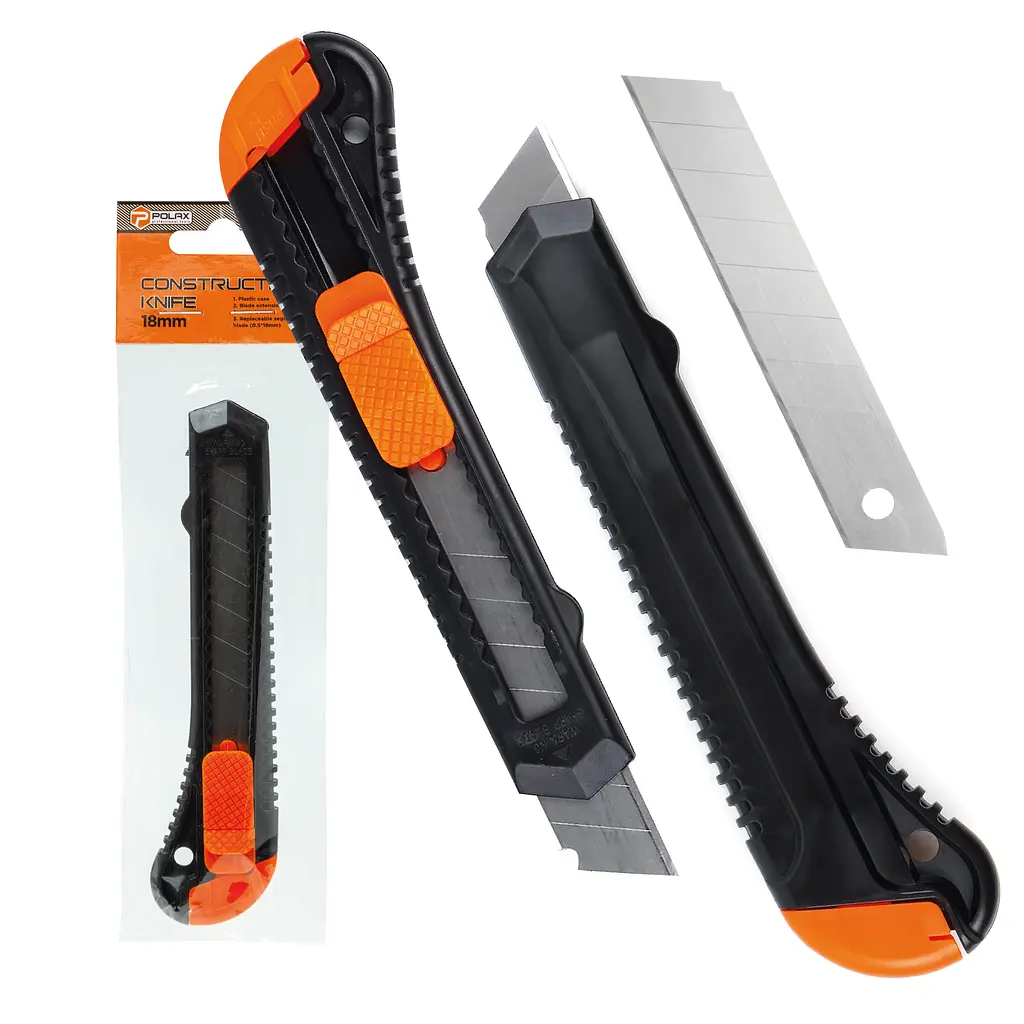 Нож строительный Polax пластиковый с выдвижным лезвием 18 мм (23-001) - фото 2