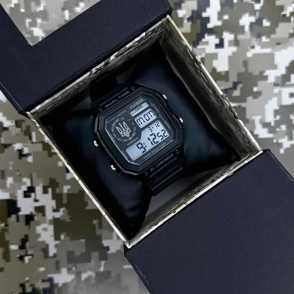 Чоловічий наручний годинник 010BKUASI Тризуб срібло Чорні + Коробка. Patriot acs0031023 - фото 4