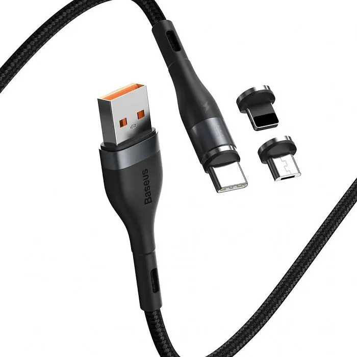 Кабель Baseus Zinc Magnetic Safe Fast Charging Cable USB to Type-C/Lightning/MicroUSB 5A 1m CA1T3-BG1 Black-Grey - фото 5