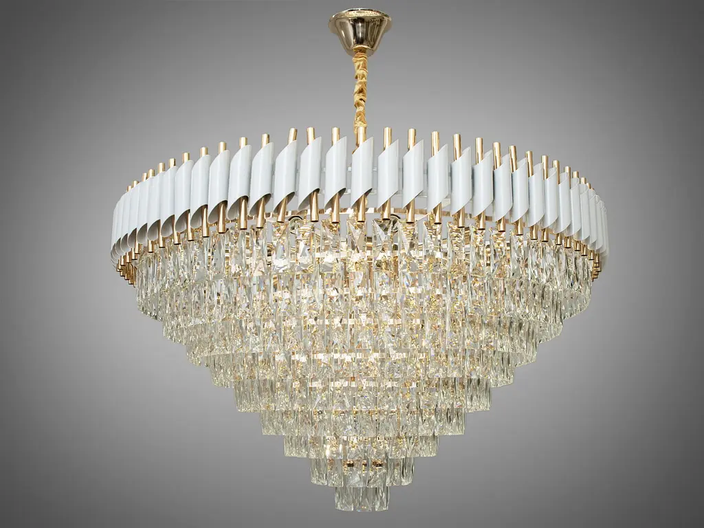 Сучасна кришталева люстра для великої зали Diasha 201202/1000WH+S-gold - фото 2