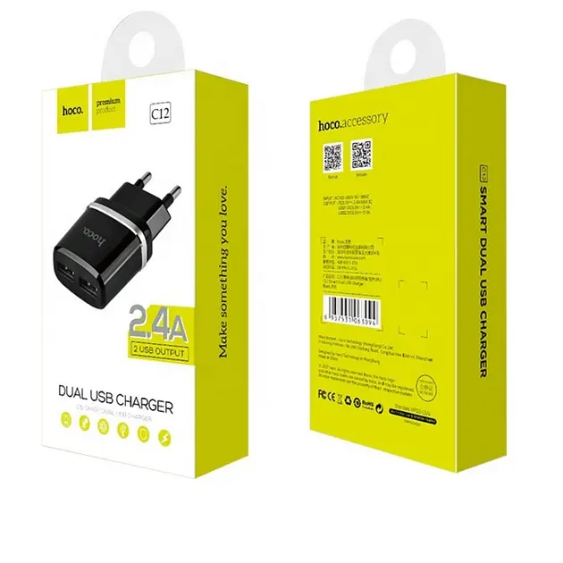 Сетевое зарядное устройство HOCO C12 Smart dual USB charger черный - фото 2