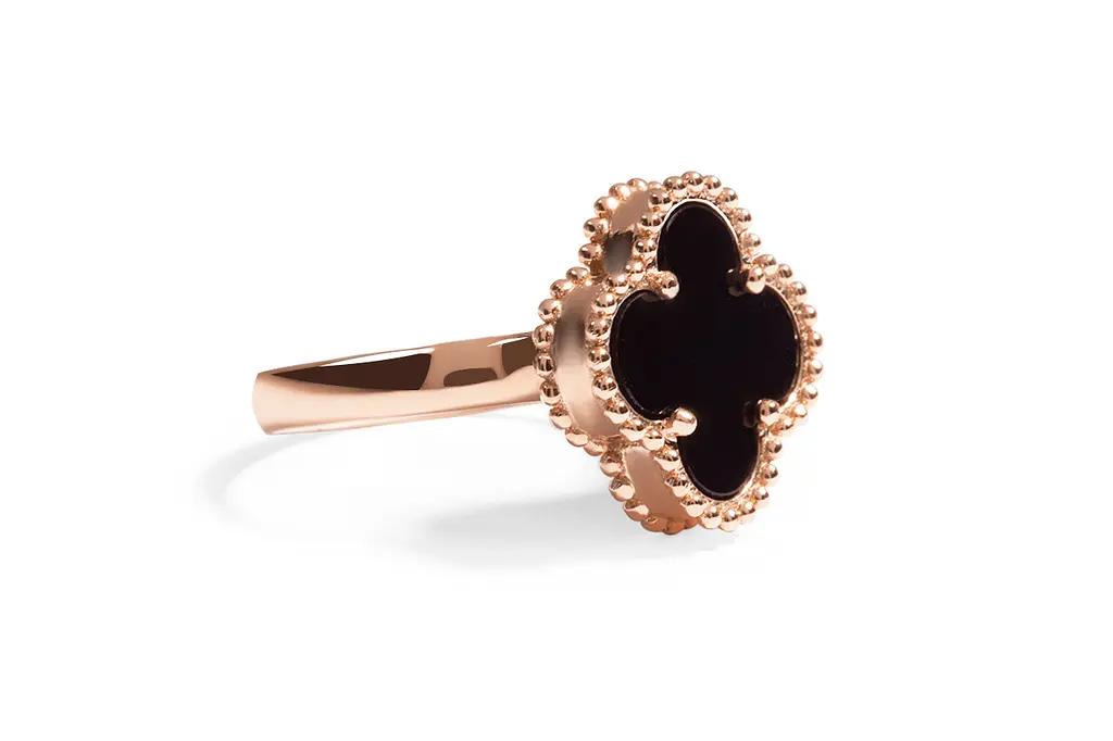 Каблучка з червоного золота з оніксом у формі конюшини K-0471 16.5 - фото 3