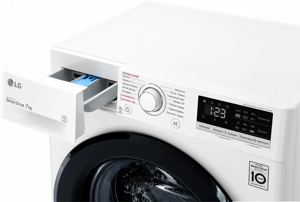 Пральна машина LG з фронтальним завантаженням F2V3HS6W, 7кг, 1200, A+++, Пар, глибина 45см, Дисплей, Інвертор, Білий (F2V3HS6W) - фото 12