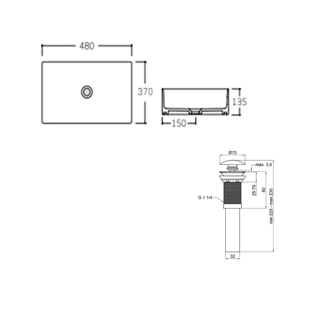 Умивальник Qtap Tern накладний прямокутний 475x370x140 мм White + донний клапан PU02, Білий - фото 2