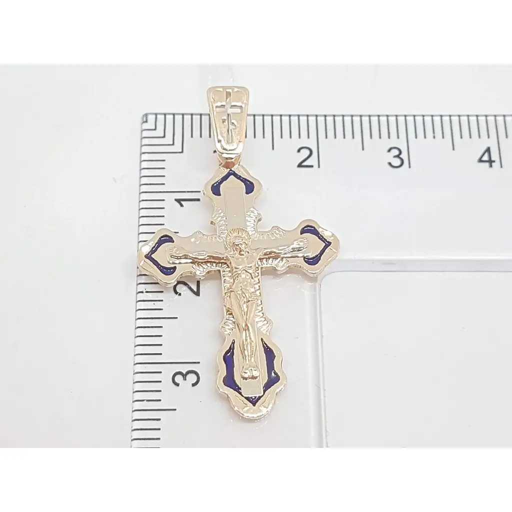 Золотой крестик Харьковская ювелирная фабрика с эмалью. Распятие Христа. 158 - фото 5