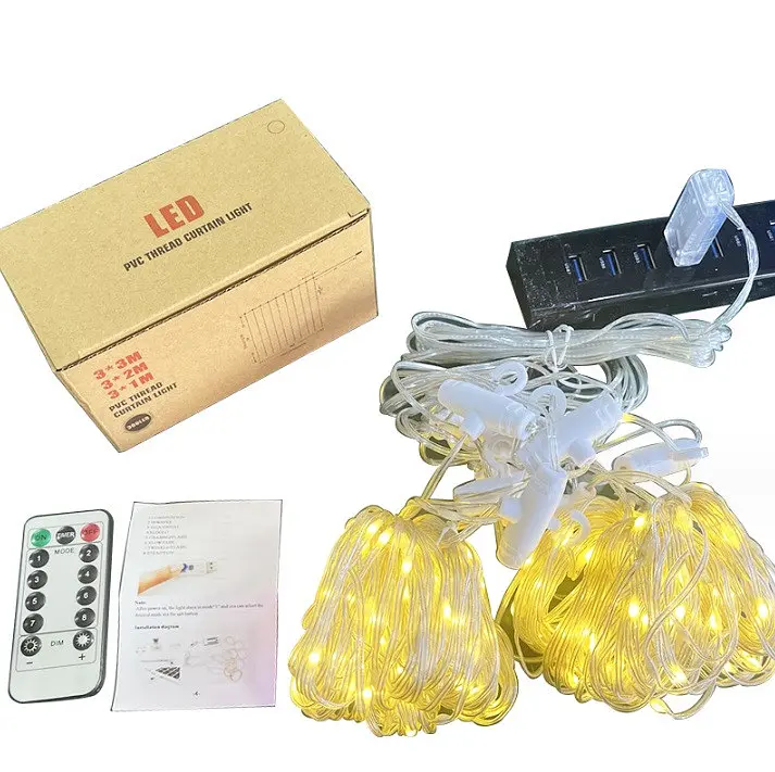Гирлянда штора водопад с крючком от USB 100 LED 3х1 м желтая - фото 5