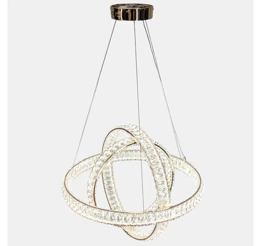 Підвісна світлодіодна люстра-сфера Artlight 569/600GD золота з кришталевими кільцями, що перетинаються, пультом і диммером - фото 6