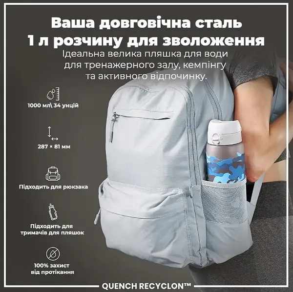 Бутылка для воды ION8 1000 мл BPA Free Times To Drink (ЭКО бутылка) Camo (I8RF1000PICAMO) - фото 5