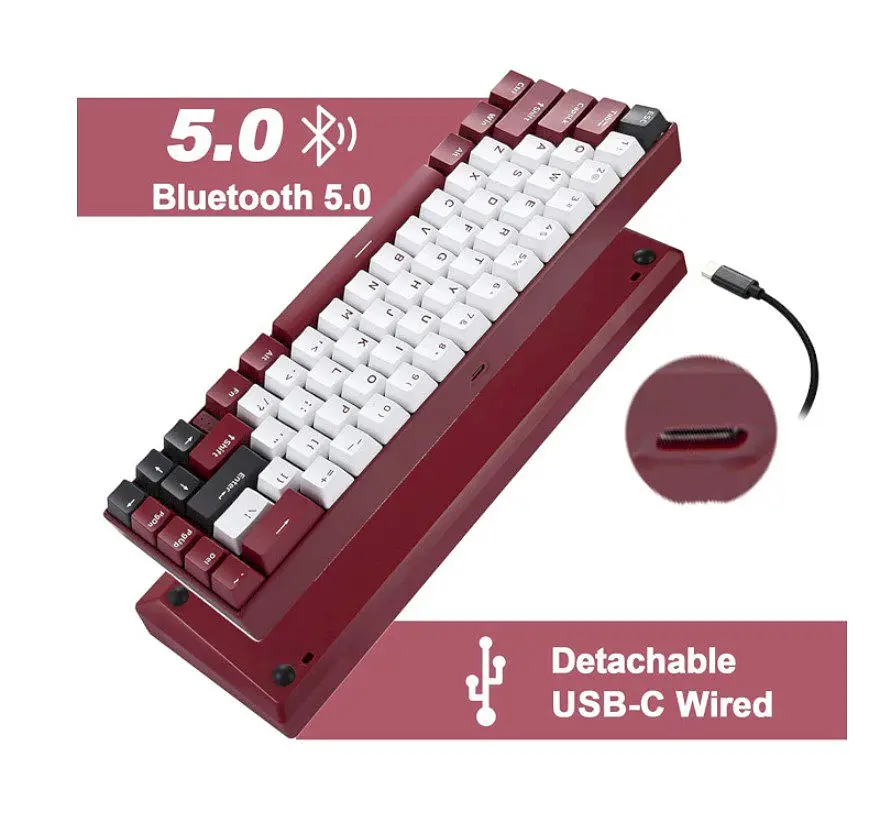 Клавіатура ігрова механічна Motospeed BK-67 Wireless Red-White Outemu Switch Red - фото 3