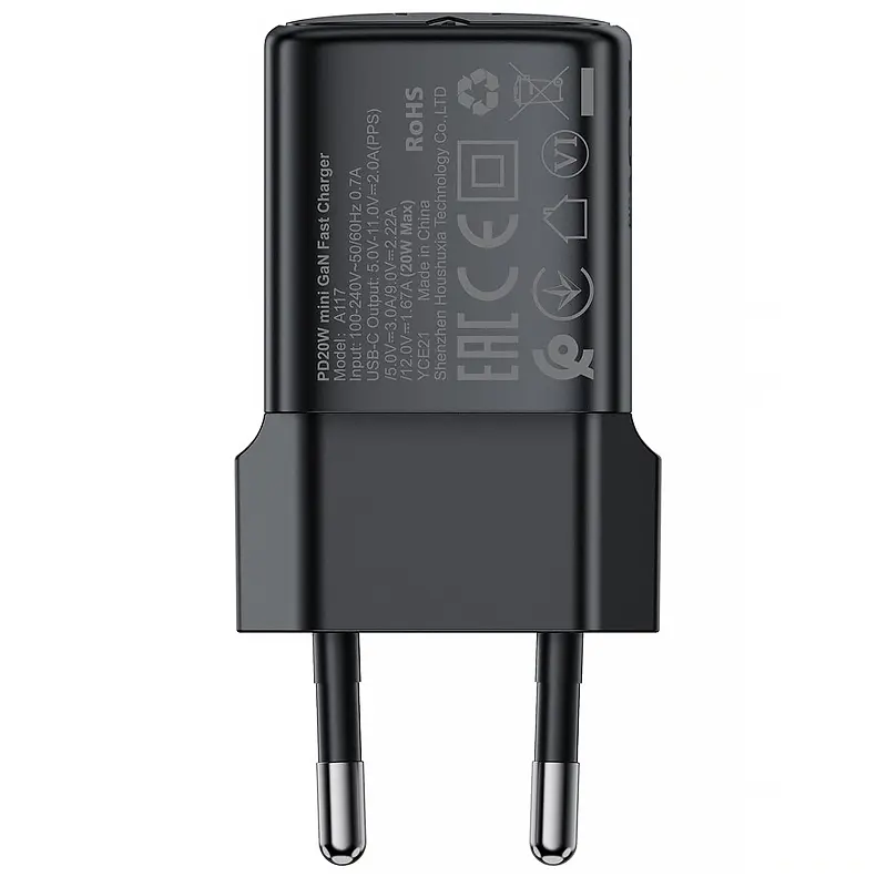 СЗУ Acefast A117 mini PD20W GaN (1USB-C) + кабель Type-C to Lightning Black - фото 4
