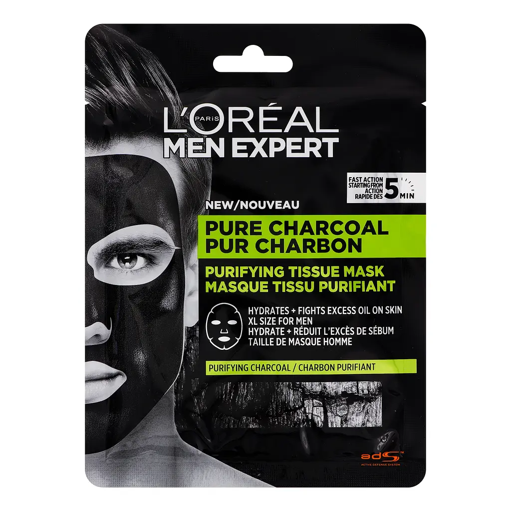 Тканевая маска для лица L'Oreal Paris Men Expert Pure Charcoal, для мужчин, 30 г - фото 2