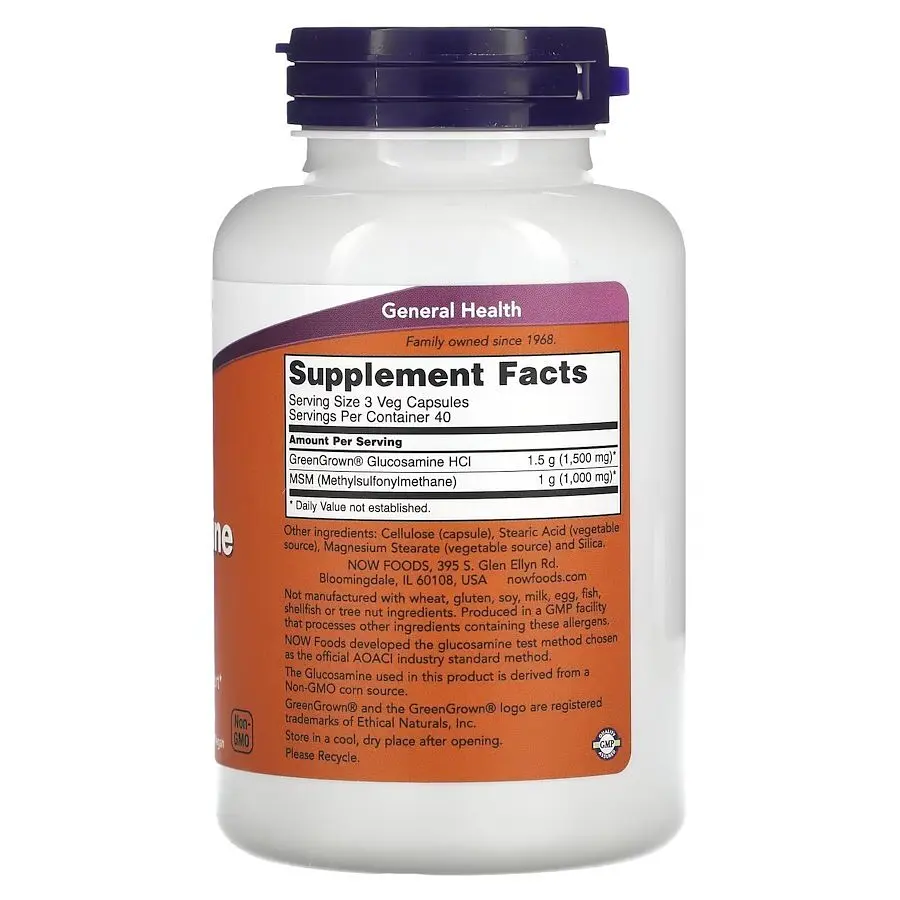 Препарат для суглобів і зв'язок NOW Vegetarian Glucosamine & MSM, 120 вегакапсул - фото 2
