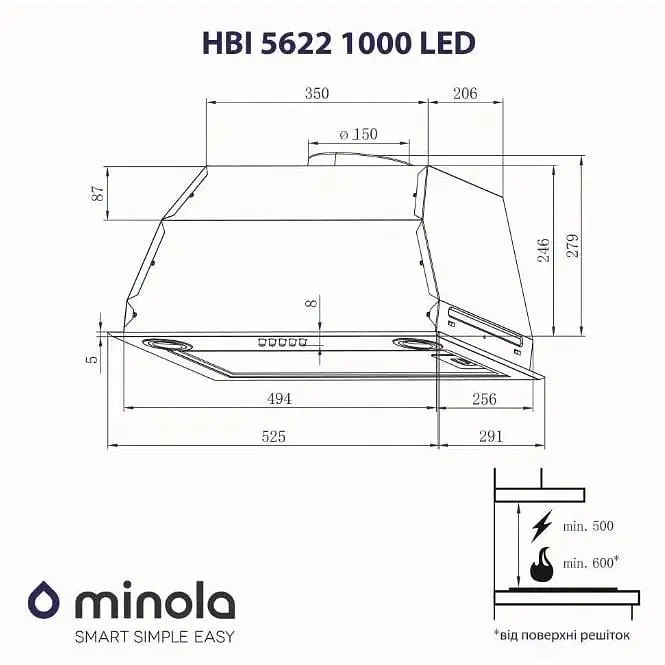 Витяжка вбудована Minola HBI 5622 BL 1000 LED - фото 7