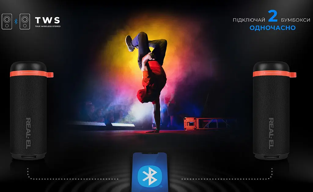 Портативная колонка REAL-EL RX711 10W Bluetooth TWS, RGB, Black - фото 9