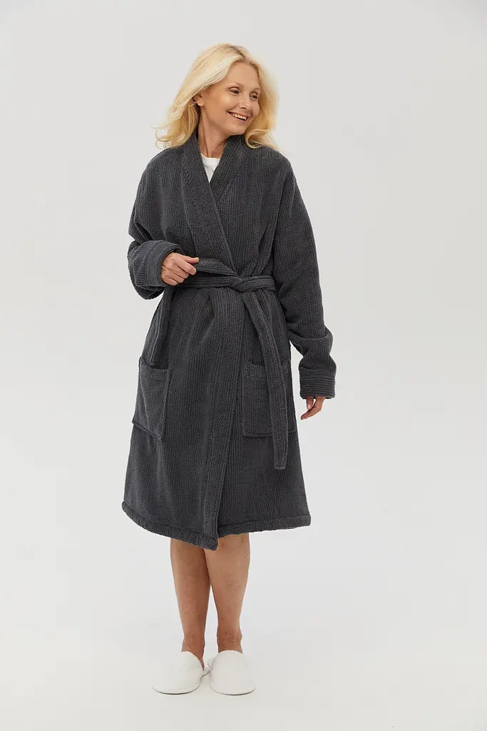 Халат-кимоно unisex Lotus Home - Bold New Microcotton antrasit махровый S/M - фото 2