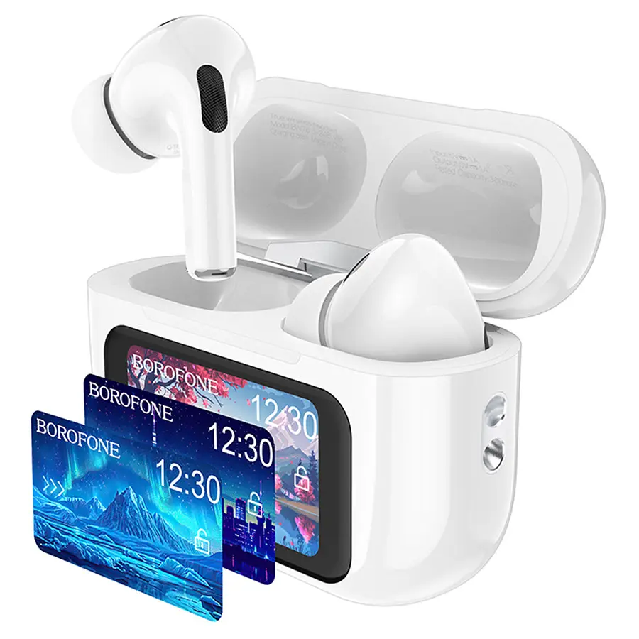 Навушники бездротові Borofone BW76 Brocade true wireless ANC noise Червоний touch screen BT headset Champagne білий - фото 2