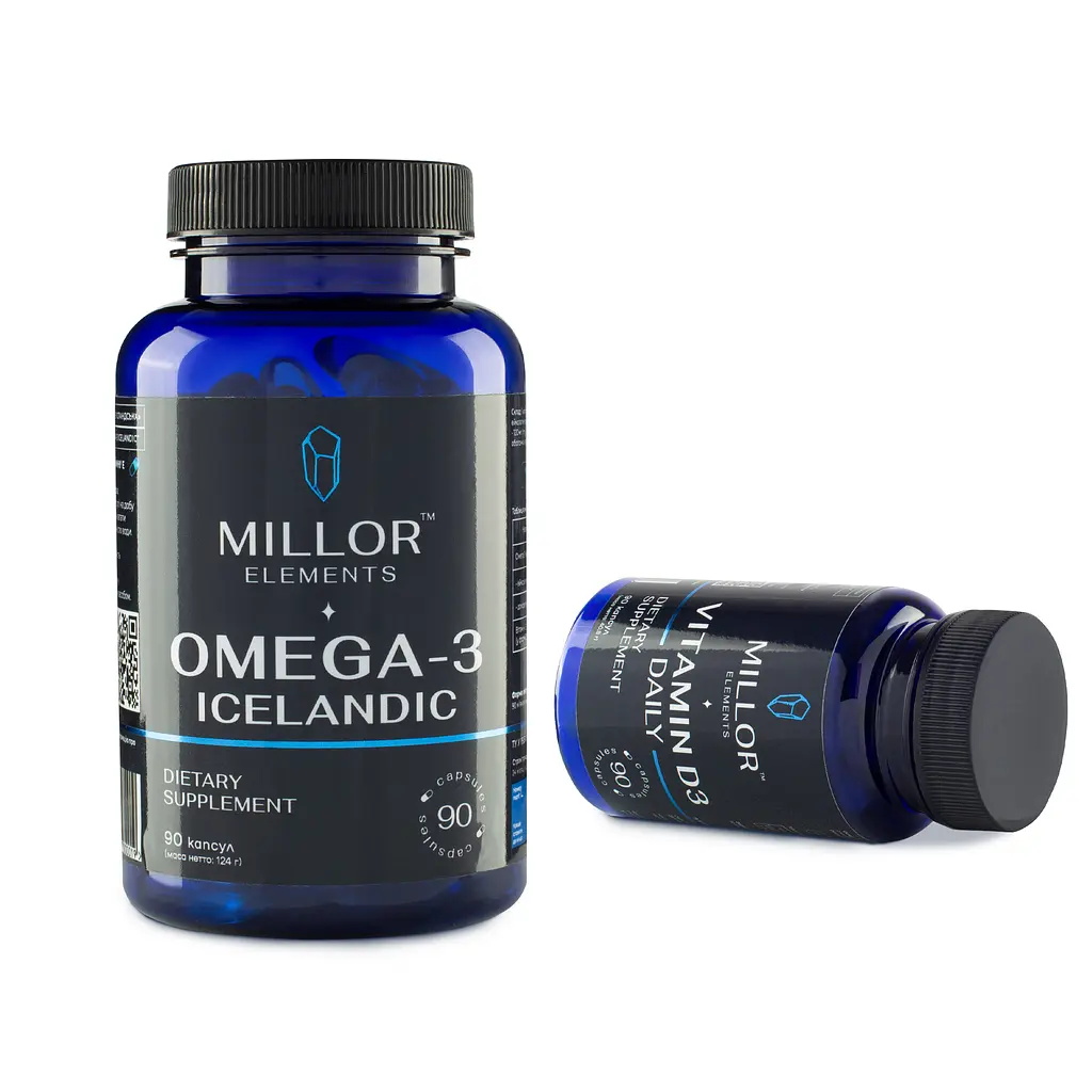 Набір дієтичних добавок Millor Elements Daily Foundation Set (Omega-3 1000 мг + Vitamin D3 2000 МО) - фото 2
