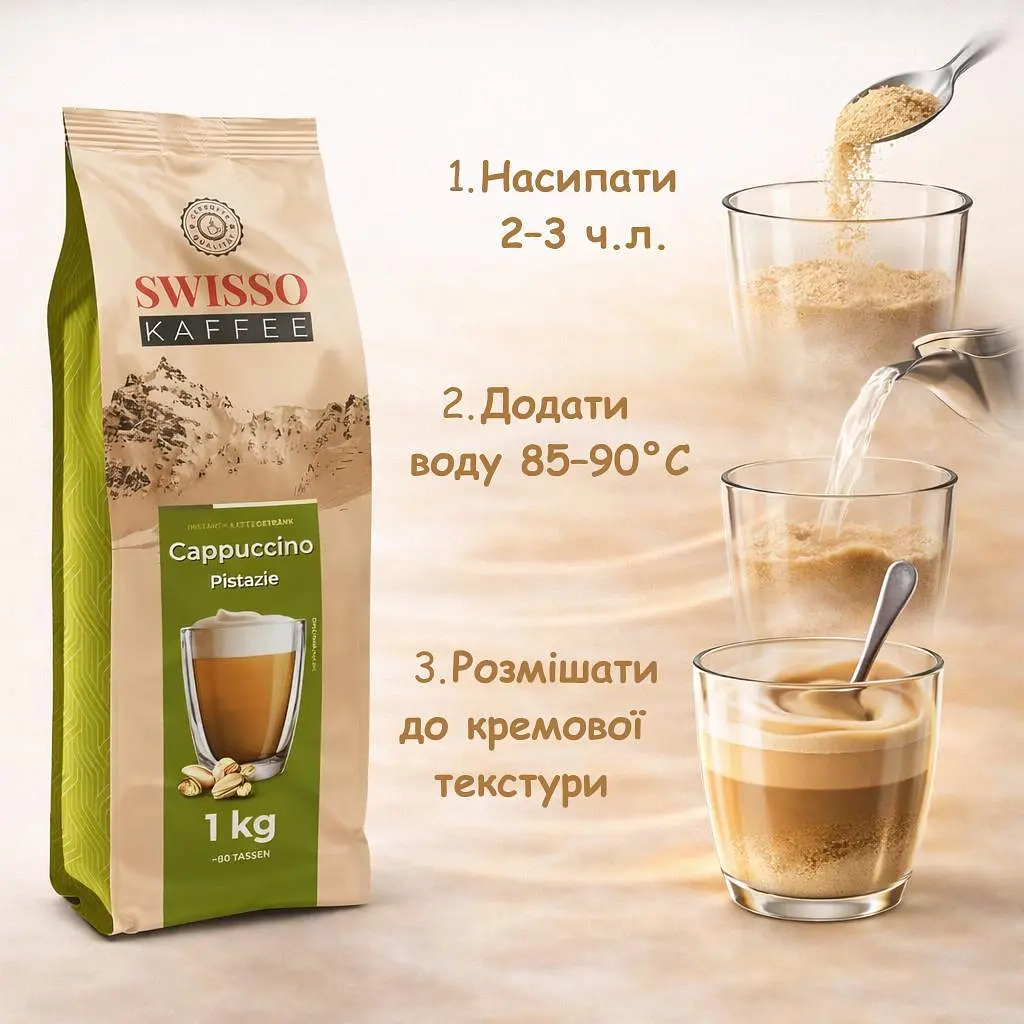 Капучино Swisso Kaffee Cappuccino Pistazie розчинне з фісташковим смаком 1 кг - фото 3