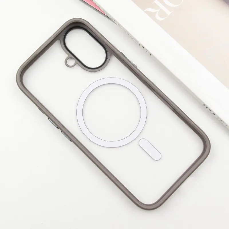 TPU+PC чохол Metal Buttons with MagSafe для Apple iPhone 16 (6.1) Сірий / Grey - фото 3
