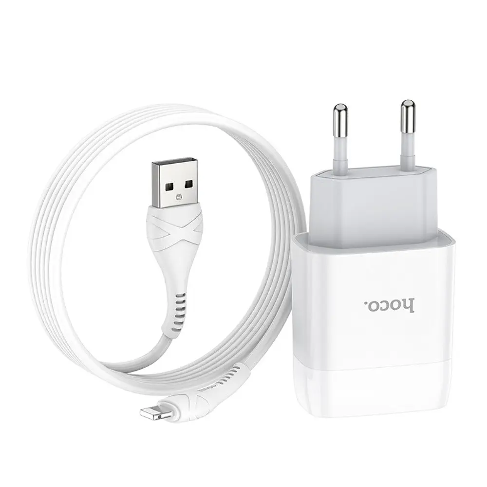 Зарядний пристрій Hoco C72A USB білий + кабель USB to Lightning - фото 2