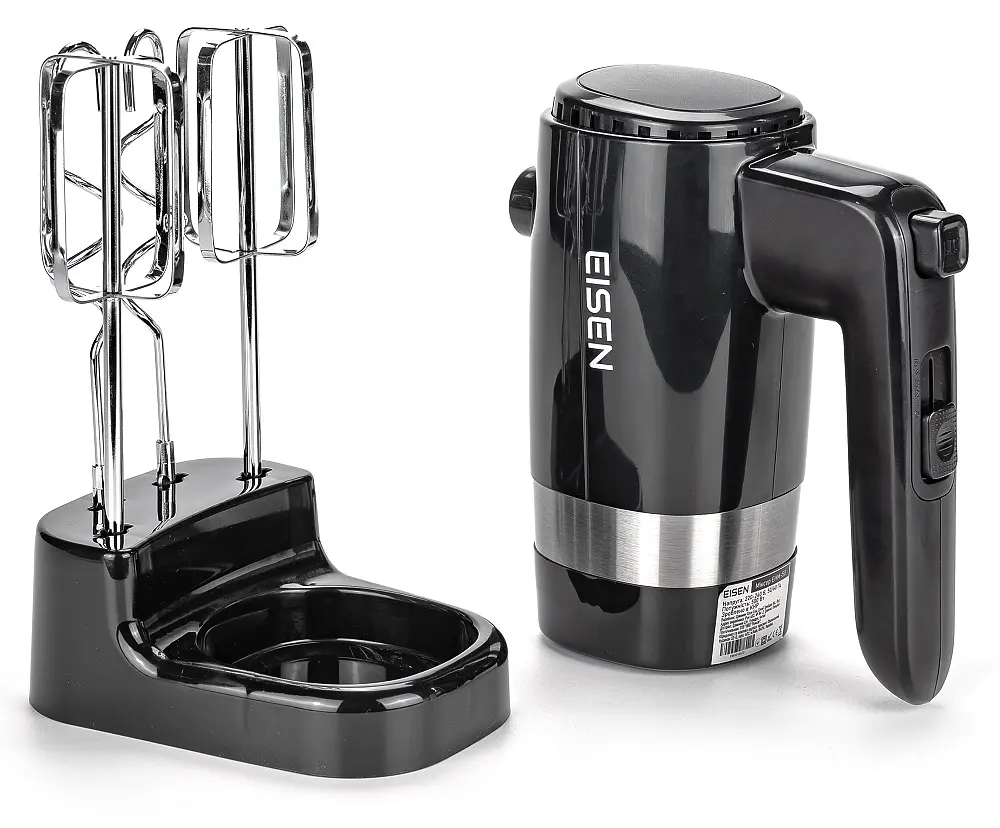 Миксер Eisen EHM-50, Black|Silver, 500W, ручной, 5 скоростей, венчики, крюки для замеса теста, подставка для насадок, защита от перегрева - фото 3