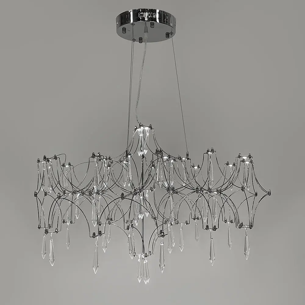 Дизайнерская невесомая серебряная люстра с хрусталем Ø 70 см | Ст. MJ 203-730 CH | Line F - фото 4