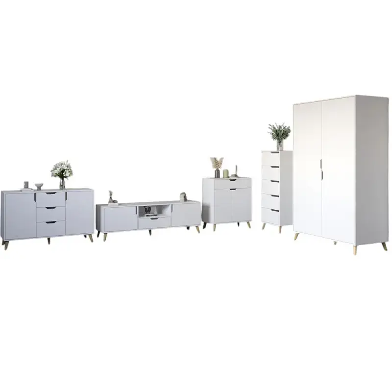 Комплект меблів для вітальні М-ЗОН Борн Німфея Альба (білий) 5 предметів з ніжками кольору світлий горіх (MZN-031071) - фото 2