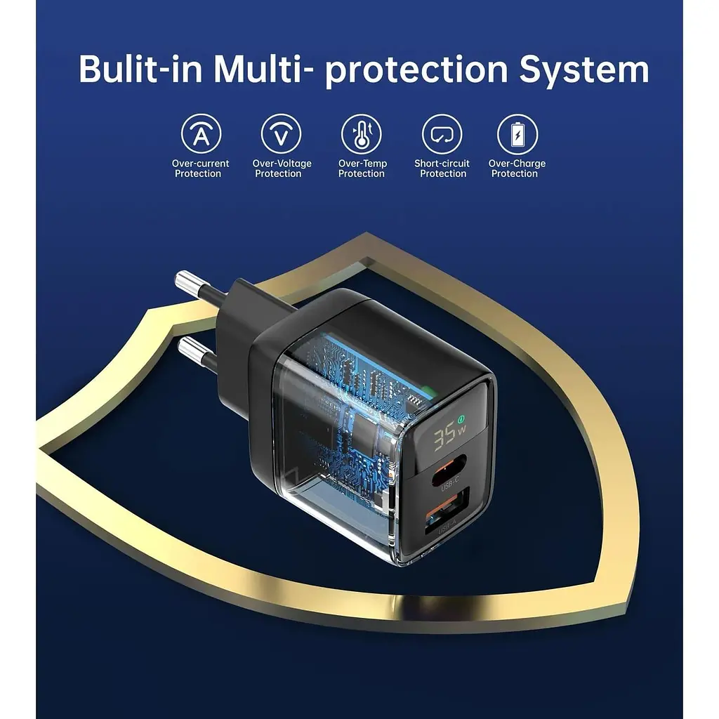 Мережевий зарядний пристрій Choetech PD6052-EU-BK USB-A/USB-С - фото 8