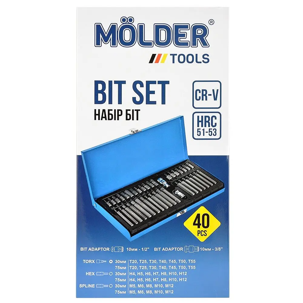 Набір біт Шестигранники та Зірочки Hex Torx Molder 40 предметів Оригінал (MT68040) - фото 4