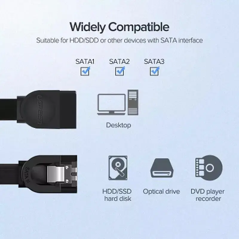 Кабель для передачі даних SATA 3 Data Cable 0.5m US217 Black Ugreen (30796) - фото 8