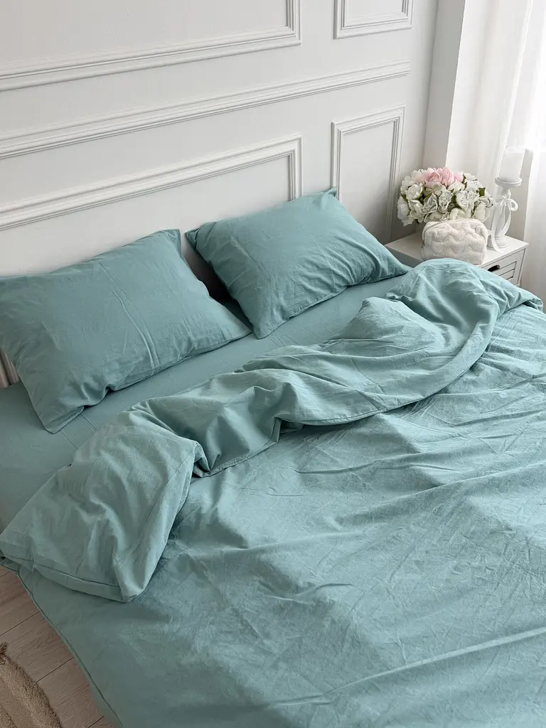 Постільна білизна сімейна Dushka Home Варена бавовна преміум 21683 160х215х2 см бірюзова