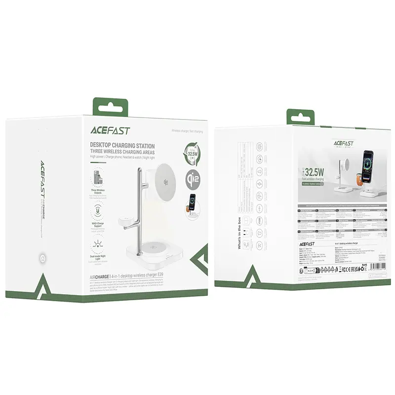 Бездротовий зарядний пристрій Acefast E39 desktop 4in1 Qi2 32.5W White - фото 2