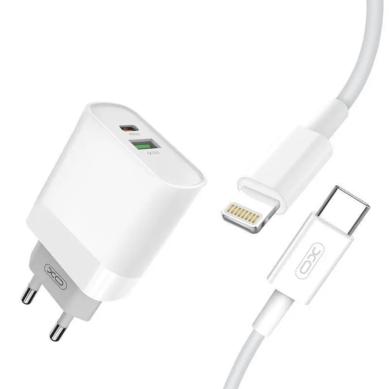 Мережевий зарядний пристрій XO L64 USB-A/USB-C QC&PD3.0 18W 3A with Lightning-Type-C cable Білий