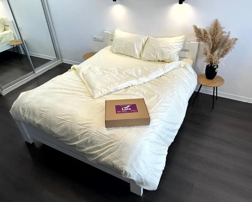 Постільна білизна LARA сатин-страйп LUX beige d13176е160 з простирадлом на резинці 160х200х25 євро - фото 5