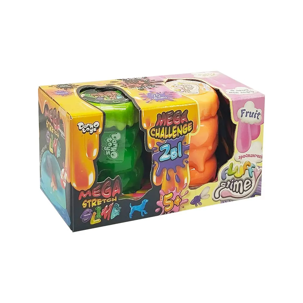 В'язка маса 2 в 1 "Mega Stretch Slime" та "Fluffy Slime" FLS-03-01U Зелений-помаранчевий