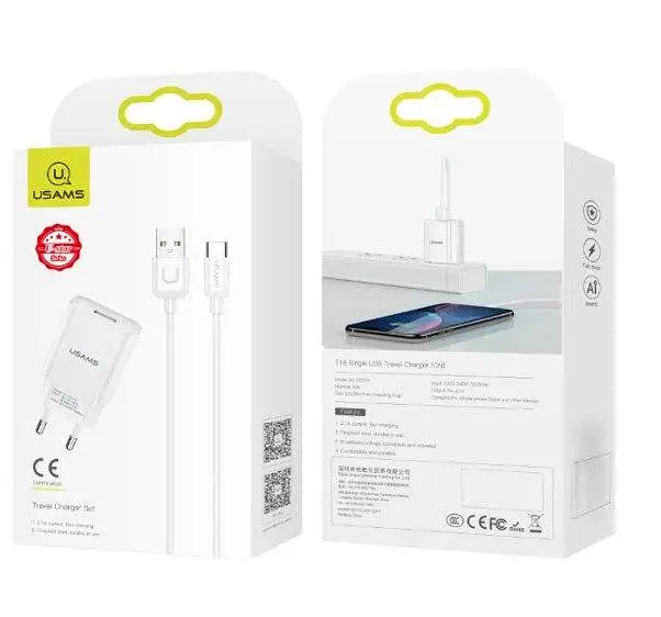 Зарядный набор Usams T21 (блок T18 + Uturn Micro cable) белый - фото 2