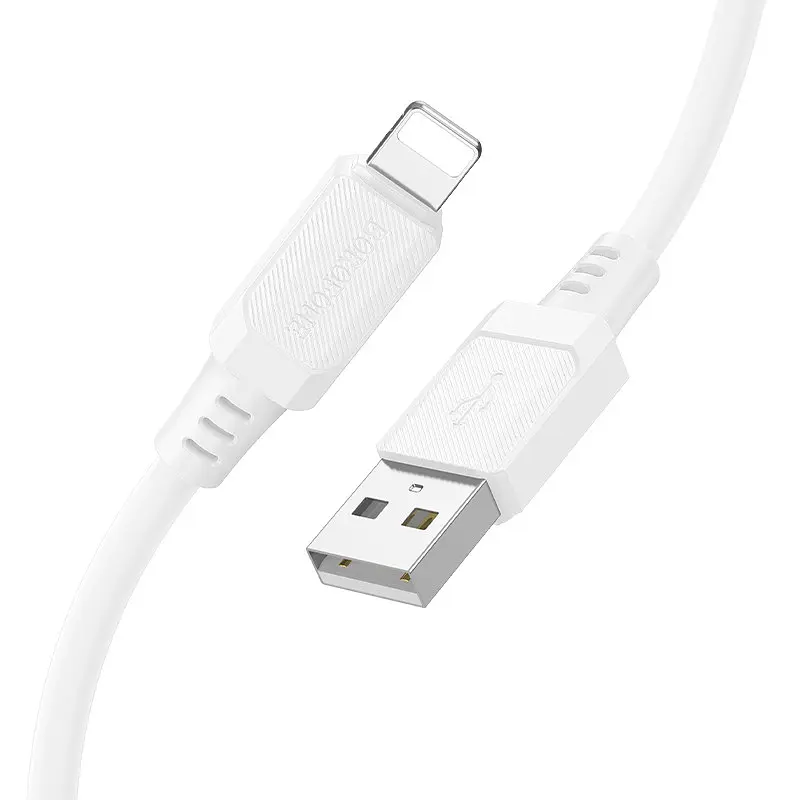 Кабель BOROFONE BX115 Lotto silicone charging data cable USB to iPhone силіконове оплетення білий - фото 3