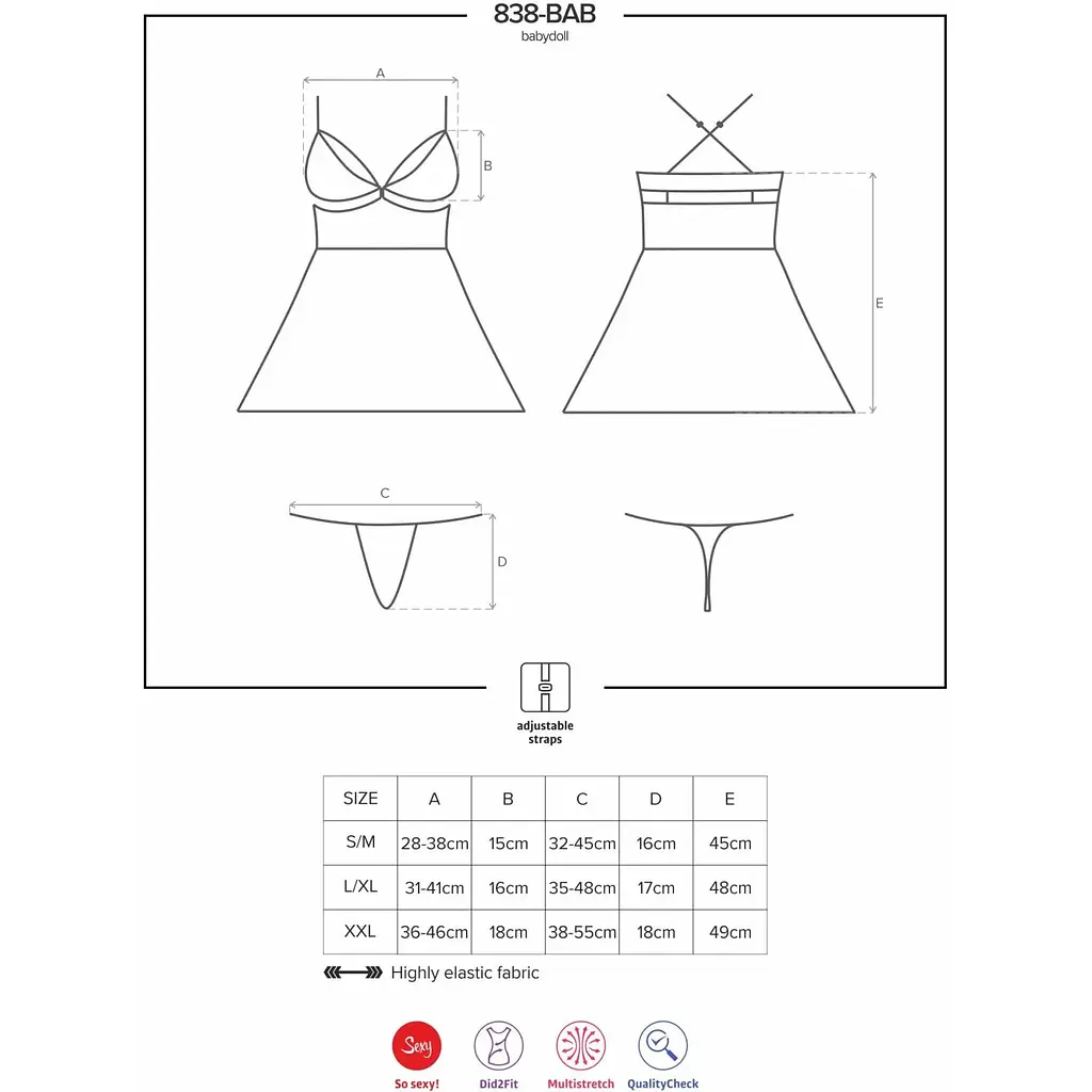Еротичний мереживний комплект із сіточкою Obsessive 838-BAB-1Babydoll & Thong Black S/M, чорний - фото 8